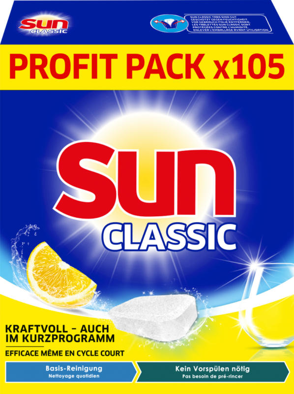 Tablettes lave-vaisselle Classic Lemon Sun, 105 tablettes