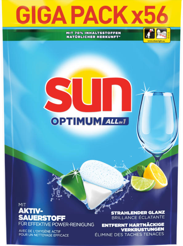 Tablettes lave-vaisselle Optimum All in 1 Lemon Sun, 56 pièces