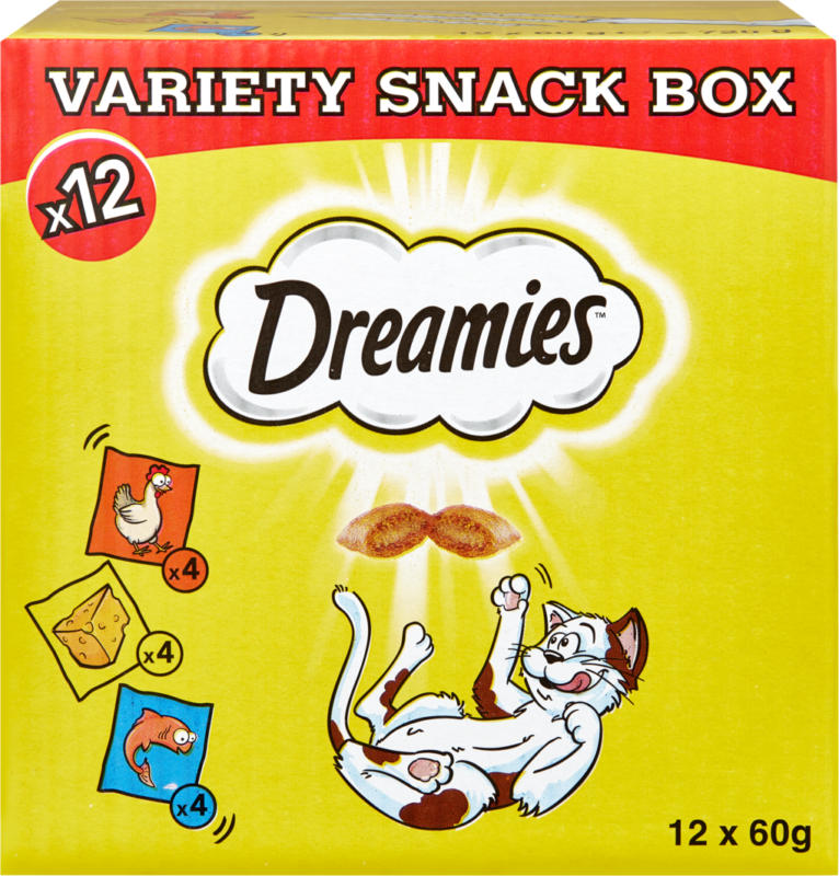 Cibo per gatti Variety Snack Box Dreamies, 12 x 60 g