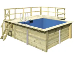 Aufstellpool Holzpool-Set Karibu rechteckig 483x462x124 cm inkl. Sandfilteranlage, Innenauskleidung blau & Leiter mit erweiterter Plattform