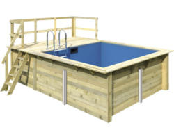 Aufstellpool Holzpool-Set Karibu rechteckig 462x353x124 cm inkl. Sandfilteranlage, Innenauskleidung blau & Leiter mit Plattform