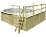 Hornbach Aufstellpool Holzpool-Set Karibu Variante D achteckig Ø 470x124 cm inkl. Innenauskleidung grau & Leiter mit Plattform