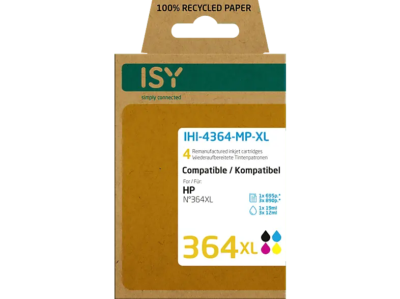 ISY IHI-4364-MP-XL für HP 364XL, farbig/schwarz, wiederaufbereitet; Tintenpatrone