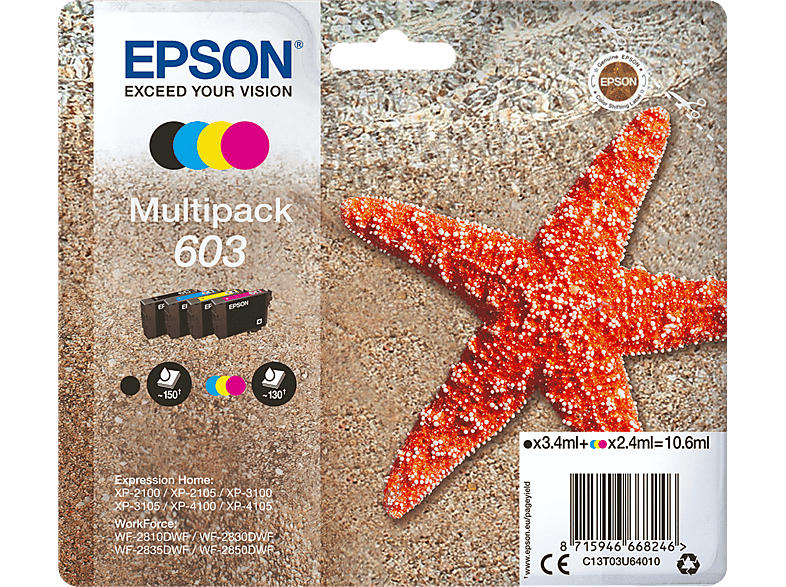 Epson Original 603 Tinte Multipack 4 Colors (C13T03U64010); Tintenpatrone