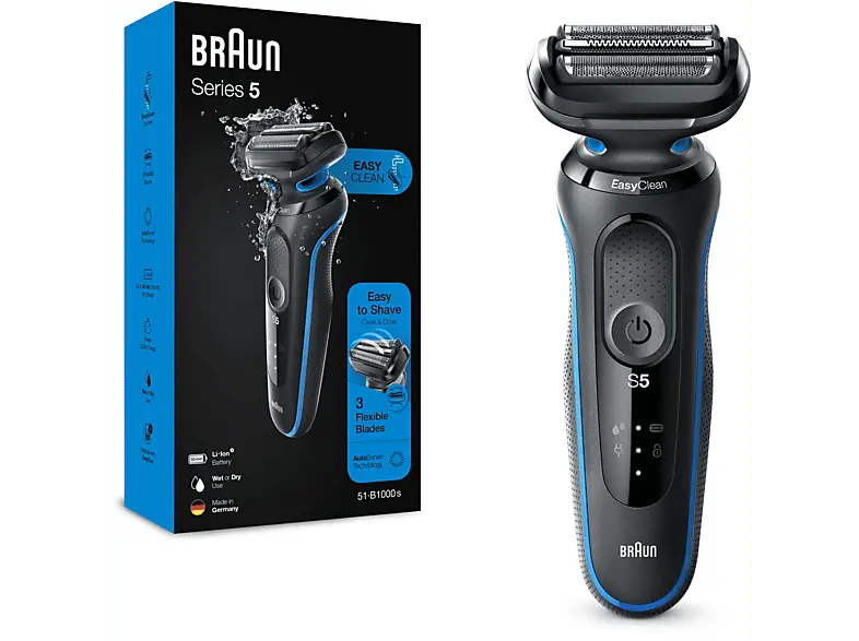 Braun 51-B1000s Elektrischer Herrenrasierer (Akkubetrieb, Blau, Wet & Dry)