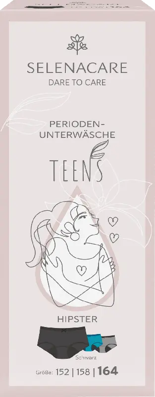 SELENACARE Periodenunterwäsche Teens Hipster schwarz, Gr. 164