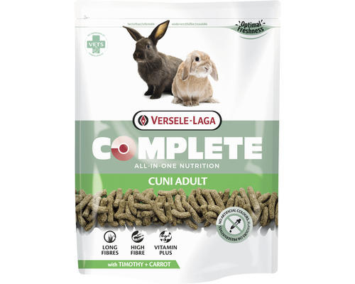 Nagerfutter VERSELE-LAGA Complete Cuni Adult 500g zu 100% extrudiertes, getreidefreies Futter für ausgewachsene Kaninchen im Frischebeutel