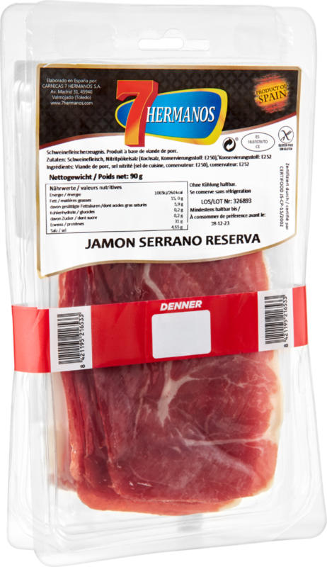Prosciutto crudo Jamón Serrano Reserva 7 Hermanos, en tranches, Espagne, 2 x 90 g