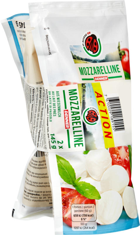 Mozzarelline IP-SUISSE, au lait des prés, 2 x 145 g