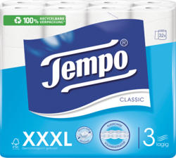 Tempo Toilettenpapier Classic, weiss, 3-lagig, 32 x 150 Blatt