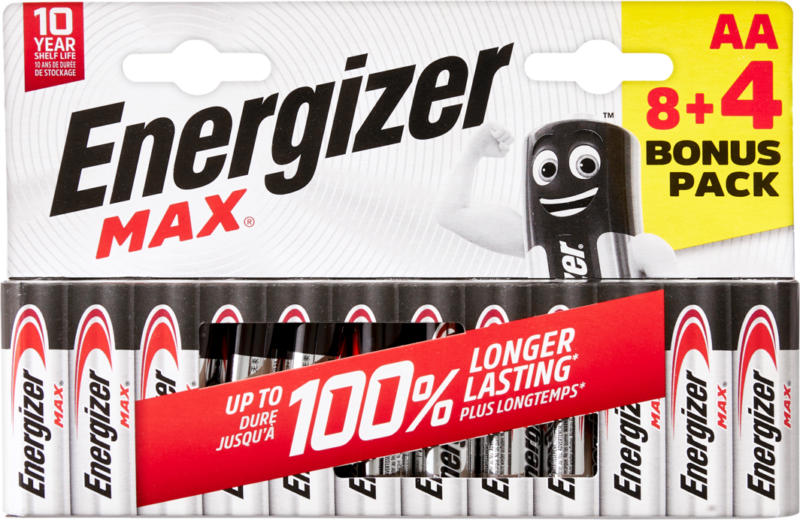 Piles Max Energizer, AA, 12 pièces
