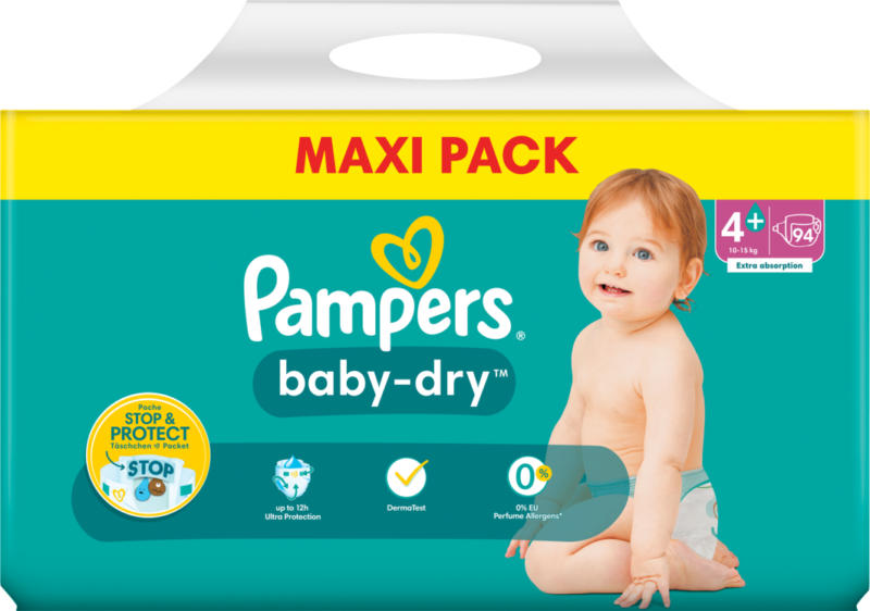 Pampers Baby-Dry, Maxi+, taille 4+, 94 pièces