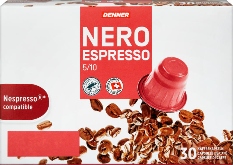 Denner Kaffeekapseln Nero, Espresso, kompatibel mit Nespresso®-Maschinen, 30 Kapseln