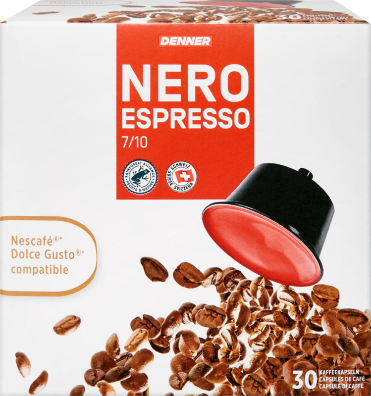 Denner Kaffeekapseln Nero, Espresso, compatibili con le macchine Nescafé®* Dolce Gusto®*,30 capsule