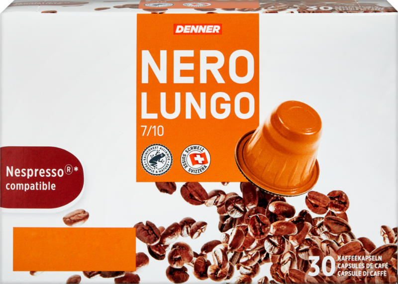 Denner Kaffeekapseln Nero , Lungo, compatibili con le macchine Nespresso®, 30 capsule