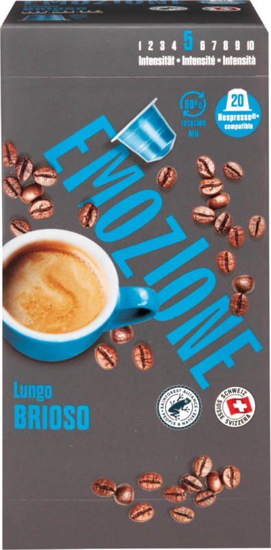 EMOZIONE Kaffeekapseln Brioso , Lungo, compatibles avec les machines Nespresso®, 20 pièces