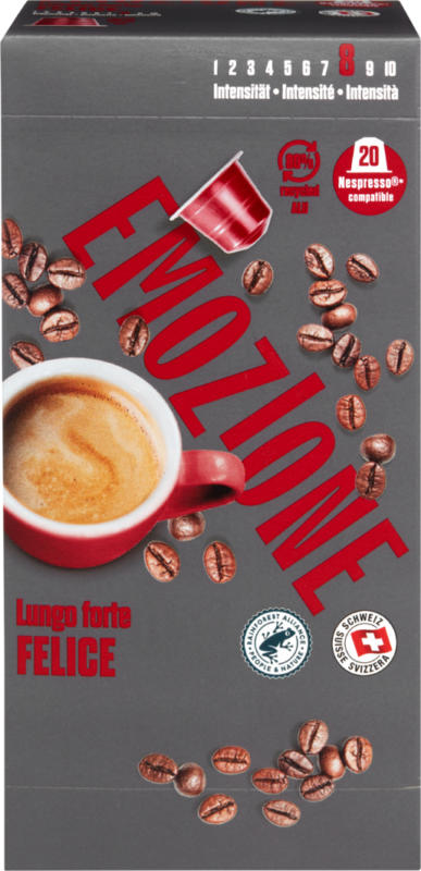 Capsules de café Felice EMOZIONE, Lungo forte, compatibili con le macchine Nespresso®, 20 pezzi