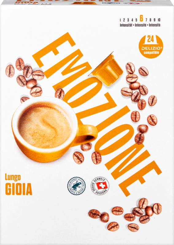 EMOZIONE Kaffeekapseln Gioia, Lungo, compatibili con le macchine DELIZIO®, 24 pezzi