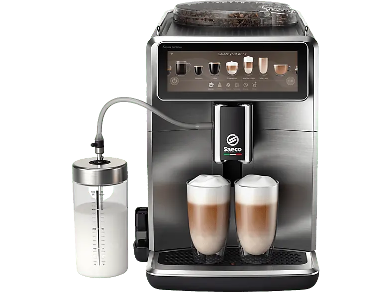 Saeco SM8889/00 Xelsis Suprema Kaffeevollautomat (Titan, aus Keramik, 15 bar, Milchschlauch)