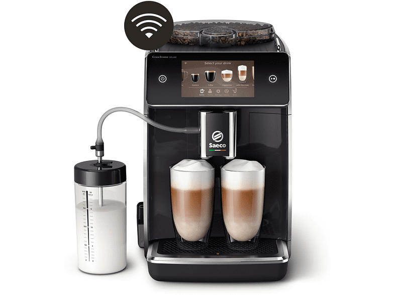 Saeco SM6680/00 Gran Aroma Kaffeevollautomat (Klavierlack-Schwarz, Scheibenmahlwerk aus Keramik, 15 bar, externer Milchbehälter) mit 5 Jahre Geräteschutz