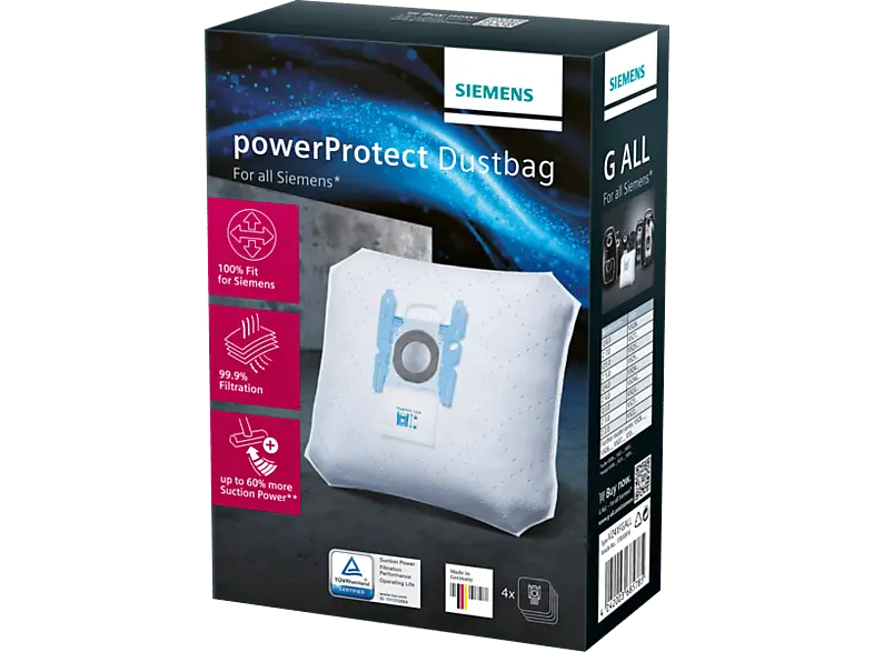 Siemens VZ41FGall PowerProtect dustbag Type G all Staubsaugerbeutel 4 St&uuml;ck, passend f&uuml;r: Siemens