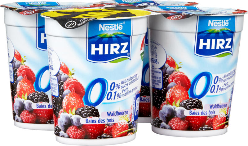 Yogurt 0% ai frutti di bosco Hirz, 4 x 180 g