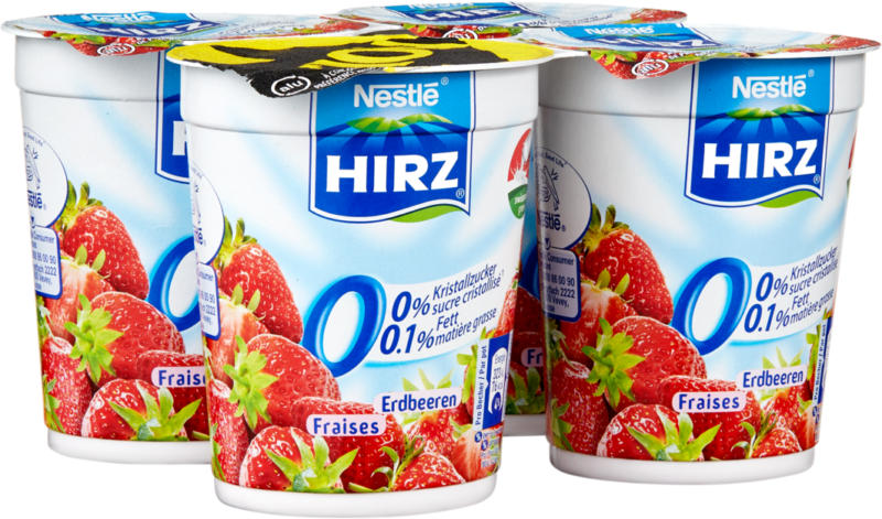 Yogourt 0% aux fraises Hirz, 4 x 180 g