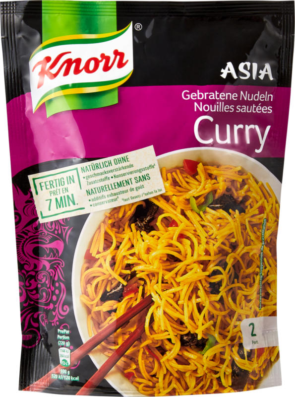 Knorr Fertiggericht Asia gebratene Nudeln, Curry, 150 g