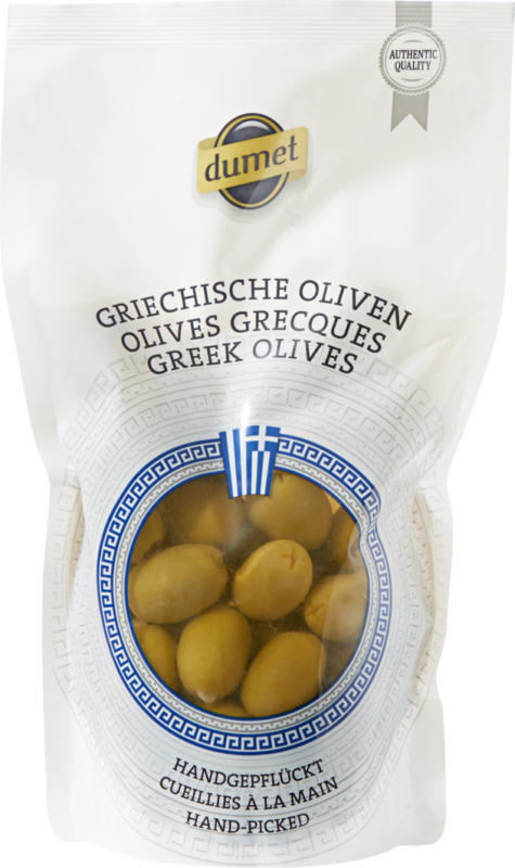 Olives grecques Dumet, grün, gefüllt mit Knoblauch, 400 g