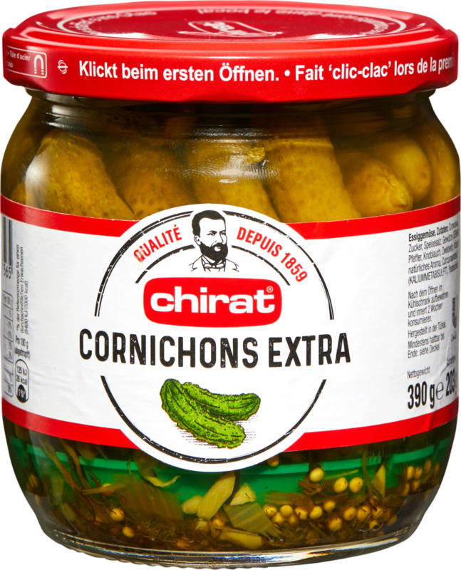 Chirat Cornichons Extra , mit Hebesieb, 390 g