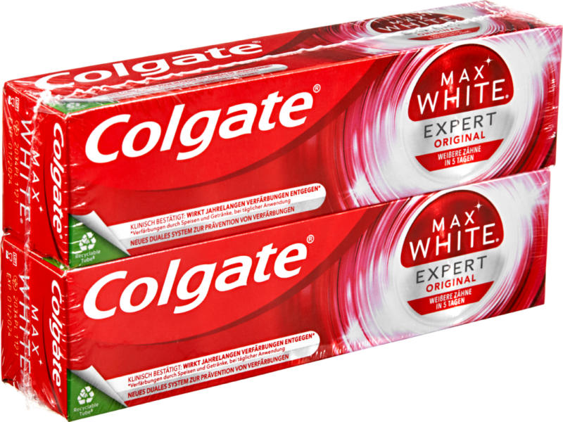 Dentifrice Max White Colgate, Expert Original, 2 x 75 ml