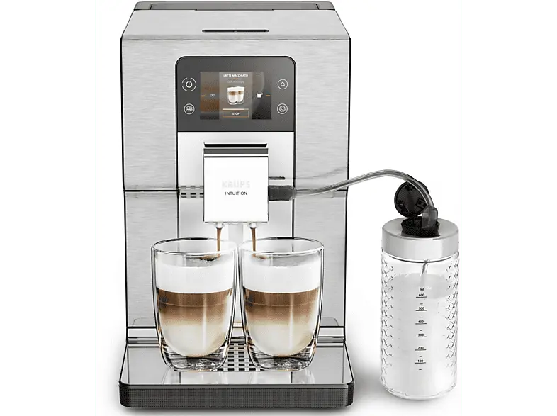 KRUPS EA877D Intuition Experience+ Kaffeevollautomat (Edelstahl, Kegelmahlwerk aus Edelstahl, 15 bar, integrierter Milchbehälter)