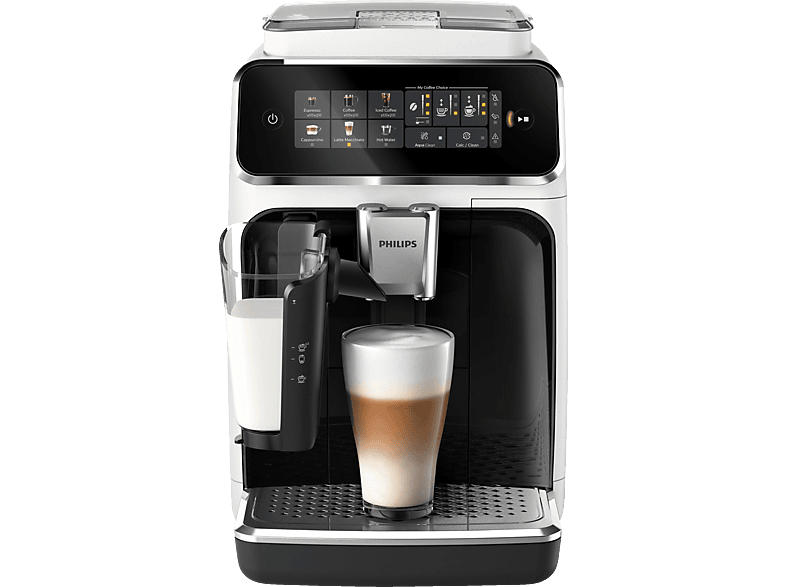 Philips EP3343/50 Serie 3300 LatteGo 6 Kaffeespezialitäten Kaffeevollautomat (Weiß/Klavierlack-Schwarz, Keramikmahlwerk, 15 bar, integrierter Milchbehälter)