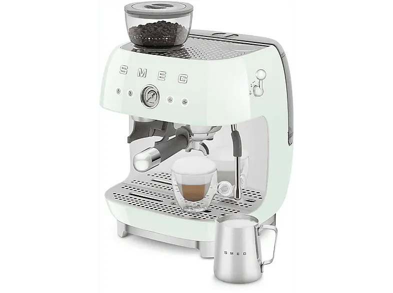 Smeg EGF 03 PGEU 50's Style Espressomaschine mit Siebtr&auml;ger (Pastellgr&uuml;n, Edelstahlmahlwerk/Kegel, 1650 Watt, 20 bar)