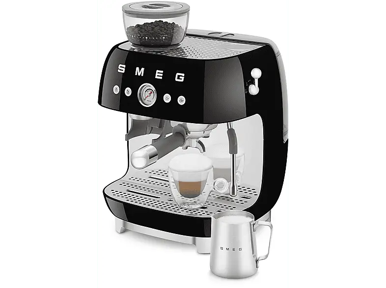 Smeg EGF 03 BLEU 50's Style Espressomaschine mit Siebtr&auml;ger (Schwarz, Edelstahlmahlwerk/Kegel, 1650 Watt, 20 bar)