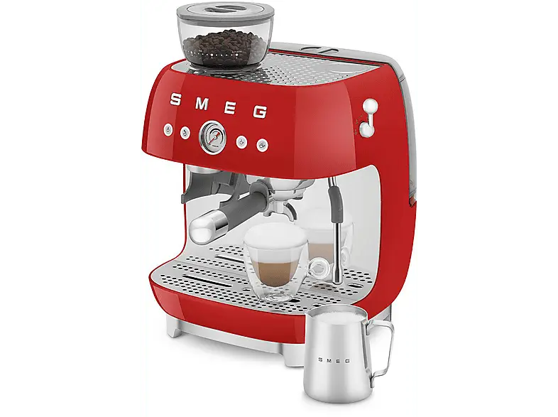 Smeg EGF 03 RDEU50's Style Espressomaschine mit Siebtr&auml;ger (Rot, Edelstahlmahlwerk/Kegel, 1650 Watt, 20 bar)