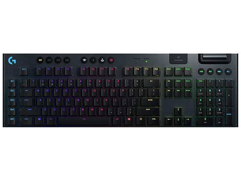 Logitech Gaming Tastatur G915 Lightsync RGB, Bluetooth/USB, Mechanisch, GL Clicky, DE, Schwarz