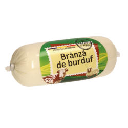 Traditioneller rumänischer Käse “Branza de Burduf” aus Käse aus pasteurisierter Kuhmilch und Käse aus pasteurisierter Schafsmilch. Halbfester Schnittäse. 47% Fett i. Tr.