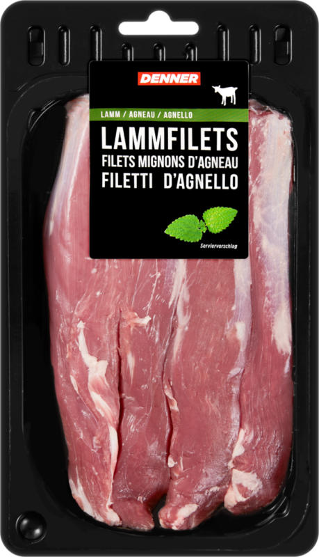 Filetti d'agnello Denner , Nuova Zelanda/Australia/Uruguay, ca. 380 g, per 100 g