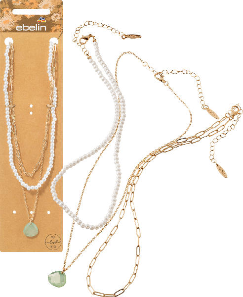 ebelin Halsketten-Kombination Gold-Optik mit Perlenkette