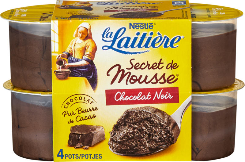 La Laitière Secret de Mousse Nestlé, Chocolat noir, 4 x 59 g