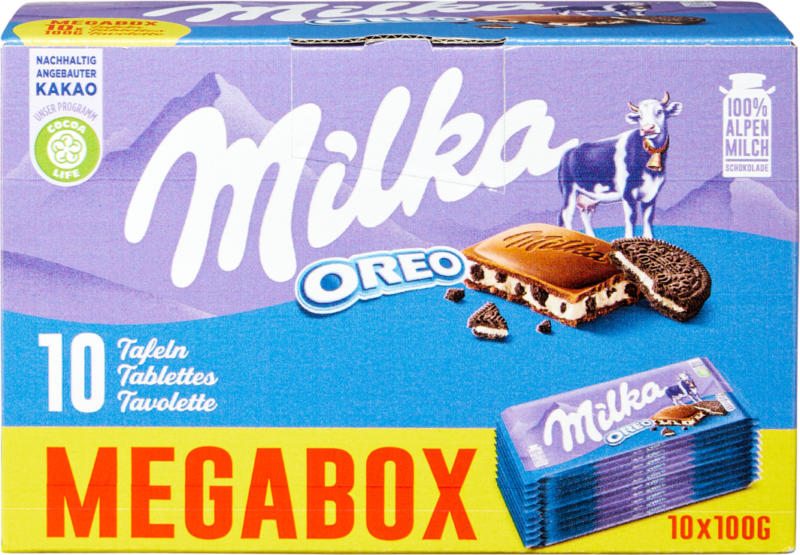 Milka Tafelschokolade Alpenmilch Oreo , 10 x 100 g