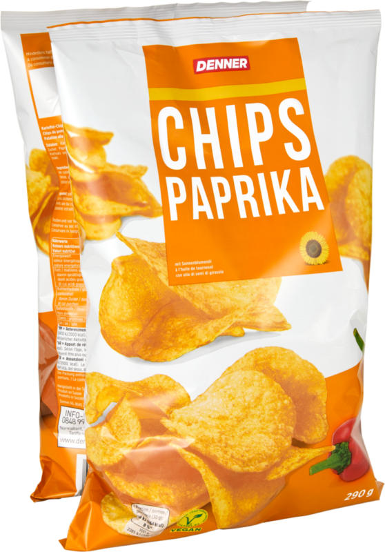 Denner Chips Paprika, 2 x 290 g