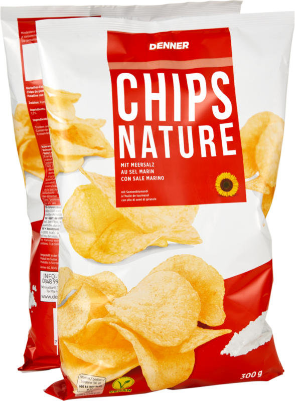 Denner Chips Nature, mit Meersalz, 2 x 300 g