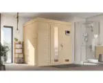 Hornbach Massivholzsauna Karibu Cosmina inkl.3,6 kW Ofen u.integr.Steuerung mit Holztüre und Isolierglas wärmegedämt