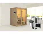 Hornbach Elementsauna Karibu Avarni 1 inkl. 3,6 kW Ofen u.ext.Steuerung ohne Dachkranz mit bronzierter Ganzglastüre