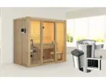 Hornbach Elementsauna Karibu Avarni 2 inkl. 3,6 kW Ofen u.ext.Steuerung ohne Dachkranz mit bronzierter Ganzglastüre