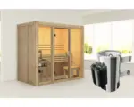 Hornbach Elementsauna Karibu Avarni 2 inkl. 3,6 kW Ofen u.integr.Steuerung ohne Dachkranz mit bronzierter Ganzglastüre
