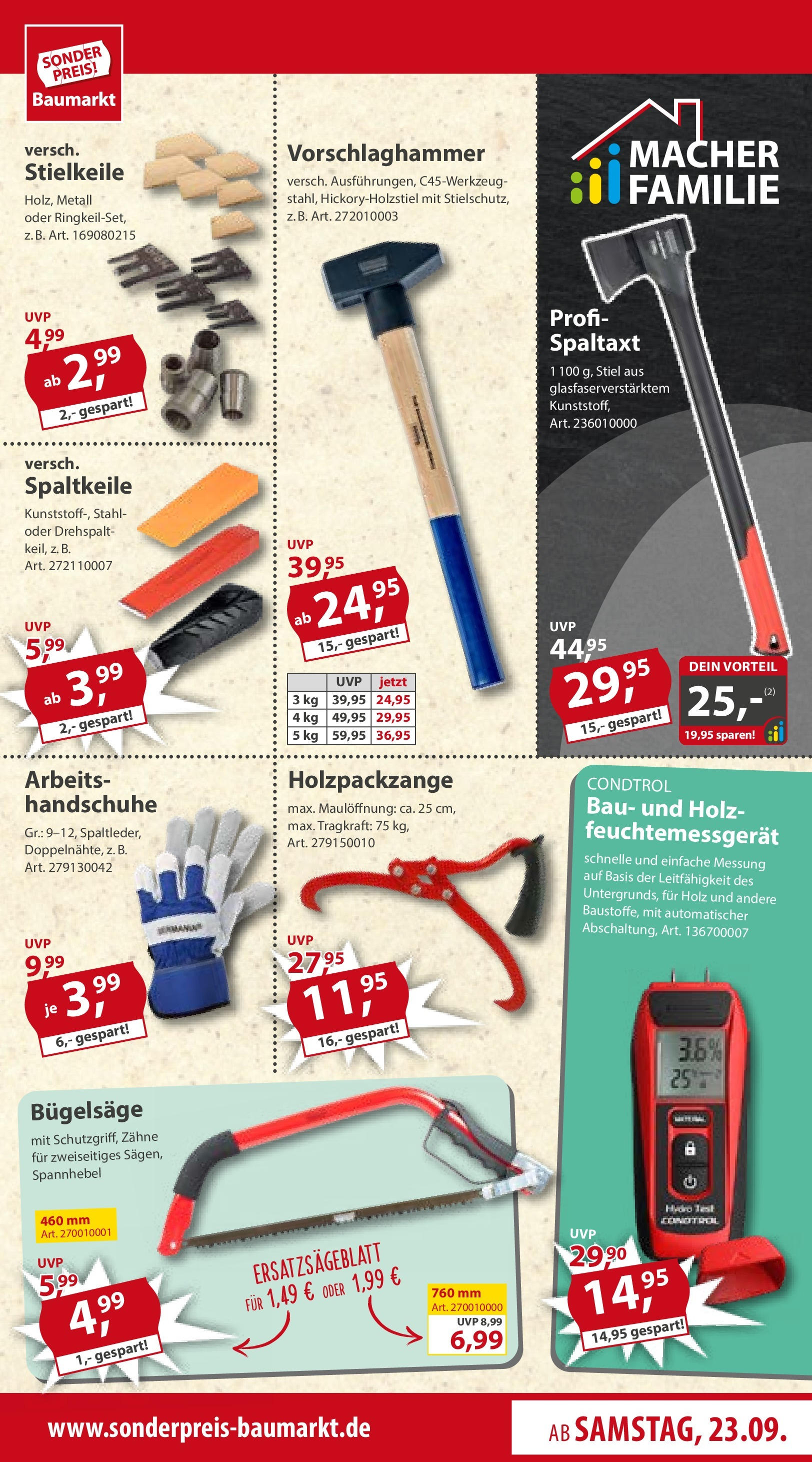 Sonderpreis Baumarkt Prospekt 	 (ab 23.09.2023) zum Blättern | Seite: 7 | Produkte: Handschuhe