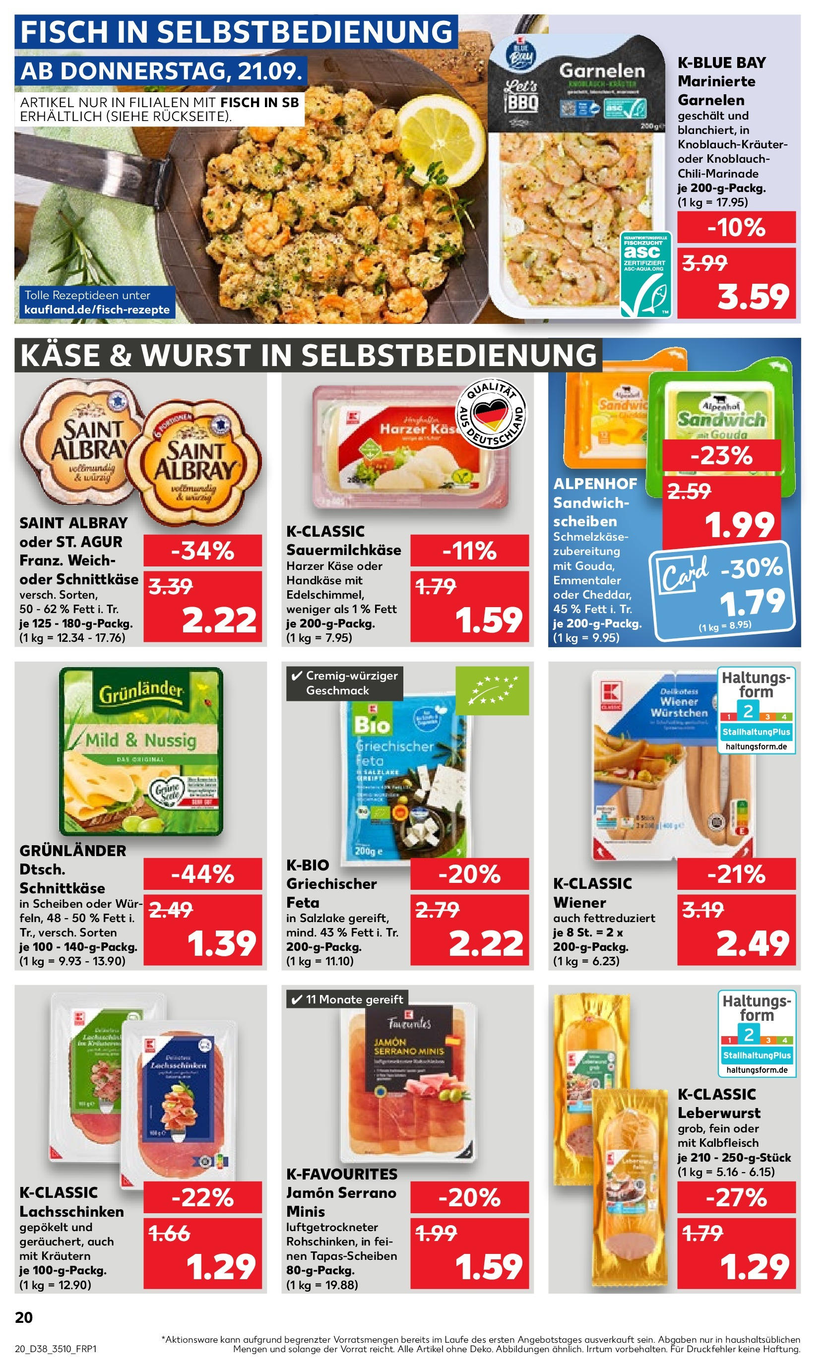 Kaufland Prospekt 	 (ab 21.09.2023) » Angebote Online zum Blättern | Seite: 20 | Produkte: Fisch, Wurst, Knoblauch, Käse